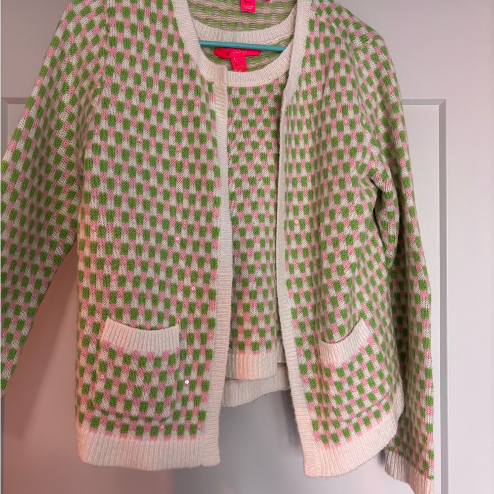Lilly Pulitzer Pink/Green Cardigan/Tank Set